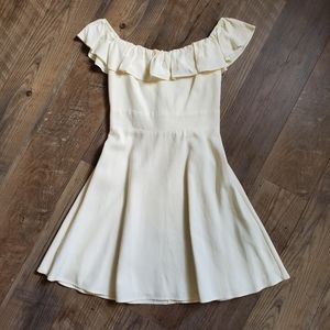 ZARA Off the Shoulder, Strapless Ruffled Dress in Cream with Zipper, Size: Small